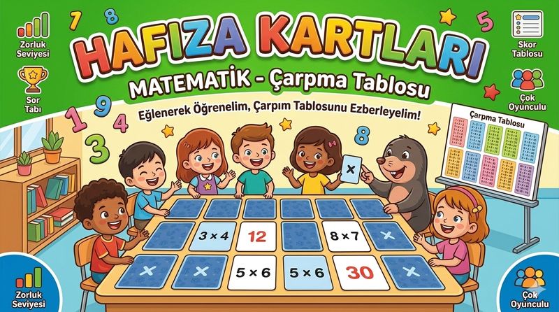 Hafiza Kartlari - Carpim Eslestirme - 4. Sinif Oyunu